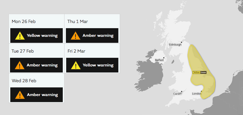 Weather warnings in place over the UK
